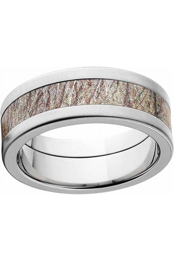 Brush Men's Camo Stainless Steel Ring with Cross Brushed Edges and Deluxe Comfort Fit