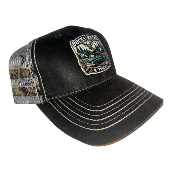 Mossy Oak Cap with Bucks Ducks and Trucks Patch