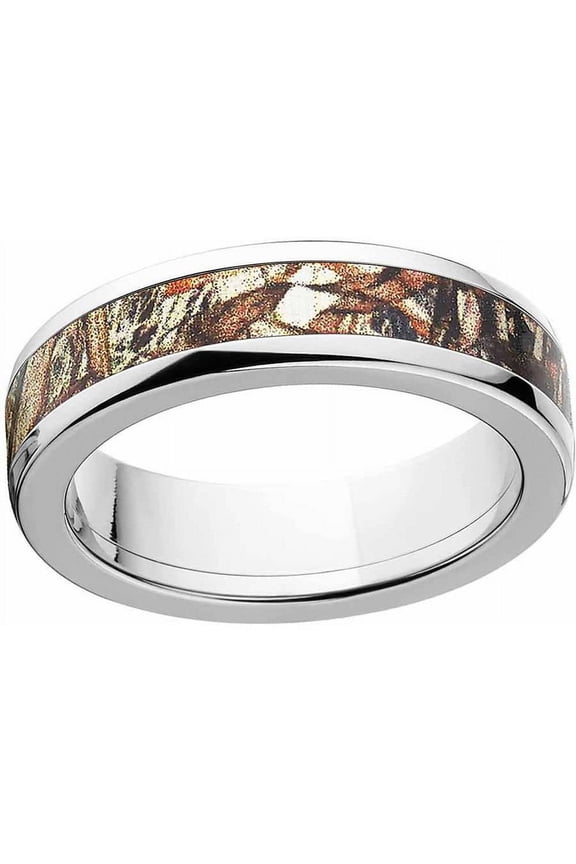 Duck Blind Camo Stainless Steel Ring with Polished Edges and Deluxe Comfort Fit