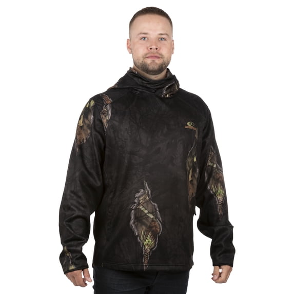 Mossy Oak Men's Eclipse Camo Pullover Tech Hoodie with Neck Gaiter, Up to 2XL