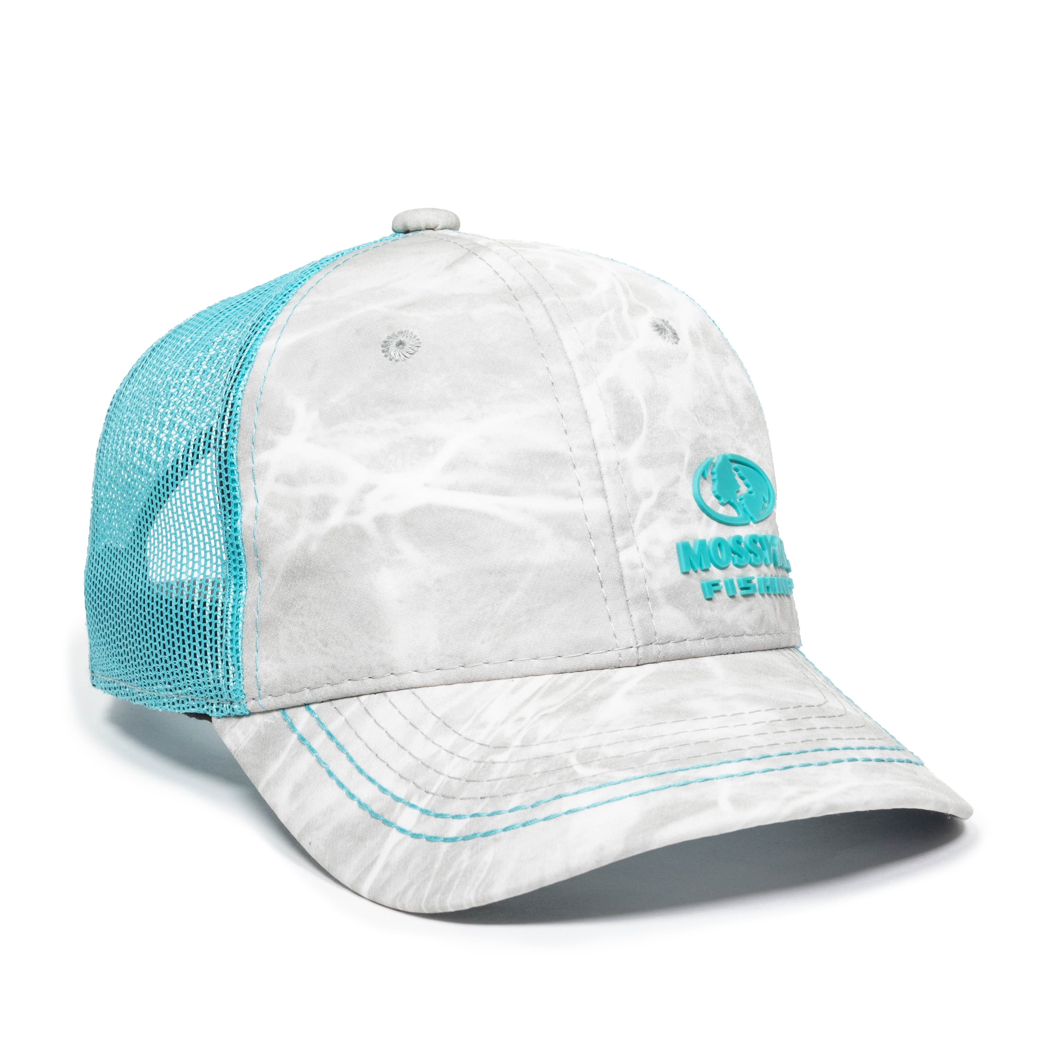 Mossy Oak Fishing Structured Baseball Style Hat, Elements Agua/White,  Small/Large 