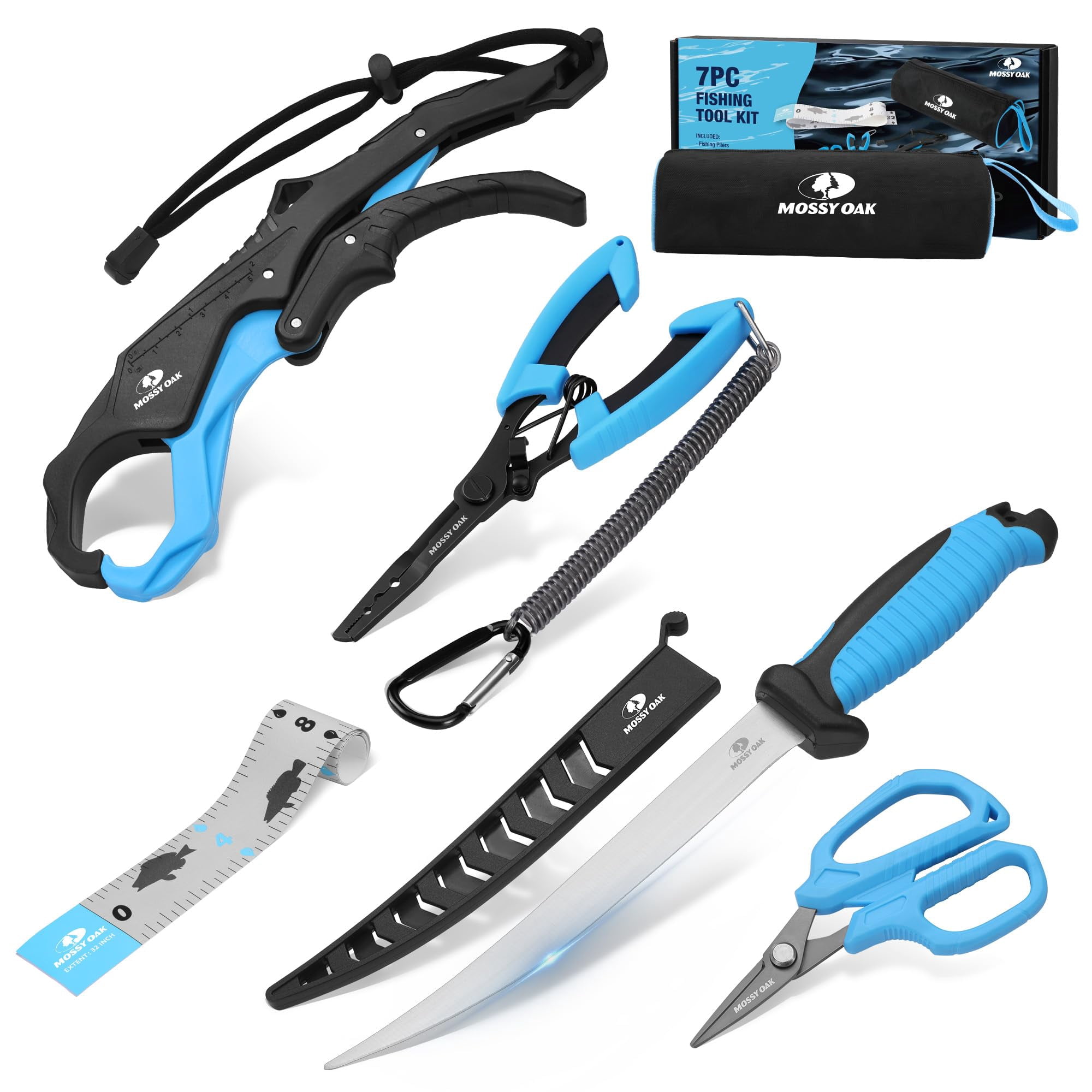 Mossy Oak Fishing Tools Kit- Plier  Fish Lip Gripper Multifunctional Hook Remover With Lanyards Sheath Saltwater Resistant Accessories & Equipment Gifts For Men