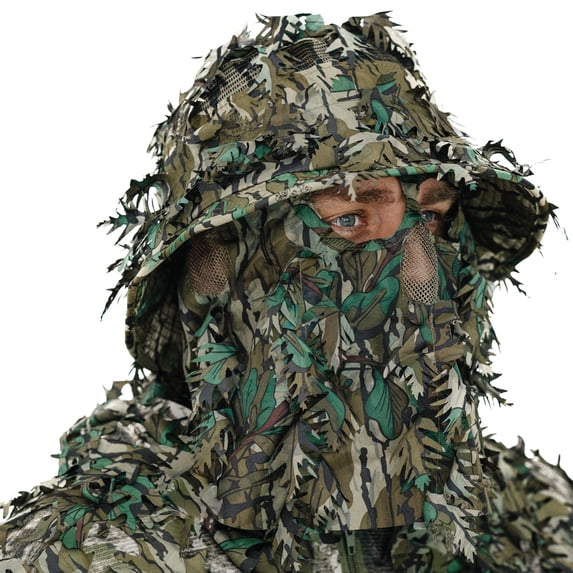 Mossy Oak Greenleaf 3D Leafy Camo Boonie Hat with Ghillie Face Mask, Adj OSFM