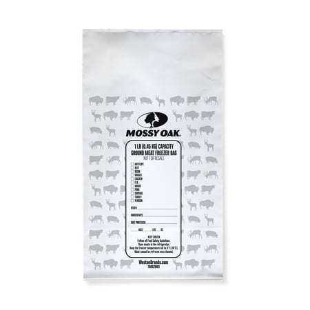 Mossy Oak Ground Meat Freezer Storage Bags, 1 lb Size, 50 Count, 55 Ties, Write On