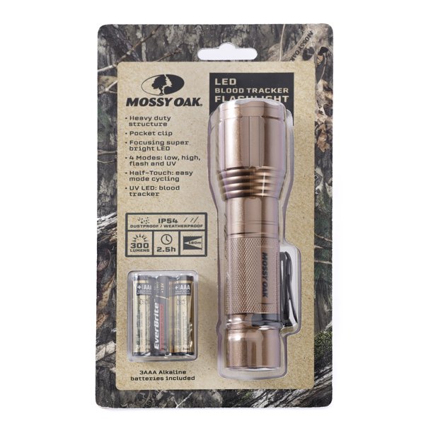 Mossy Oak Hunting LED Flashlight, UV Blood Tracker, IP54 Weatherproof