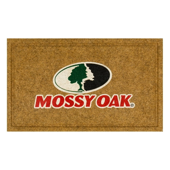 Mossy Oak Logo Recycled Rubber Indoor Outdoor Faux Coir All Weather Non-slip Doormat, Tan, 18" x 30"