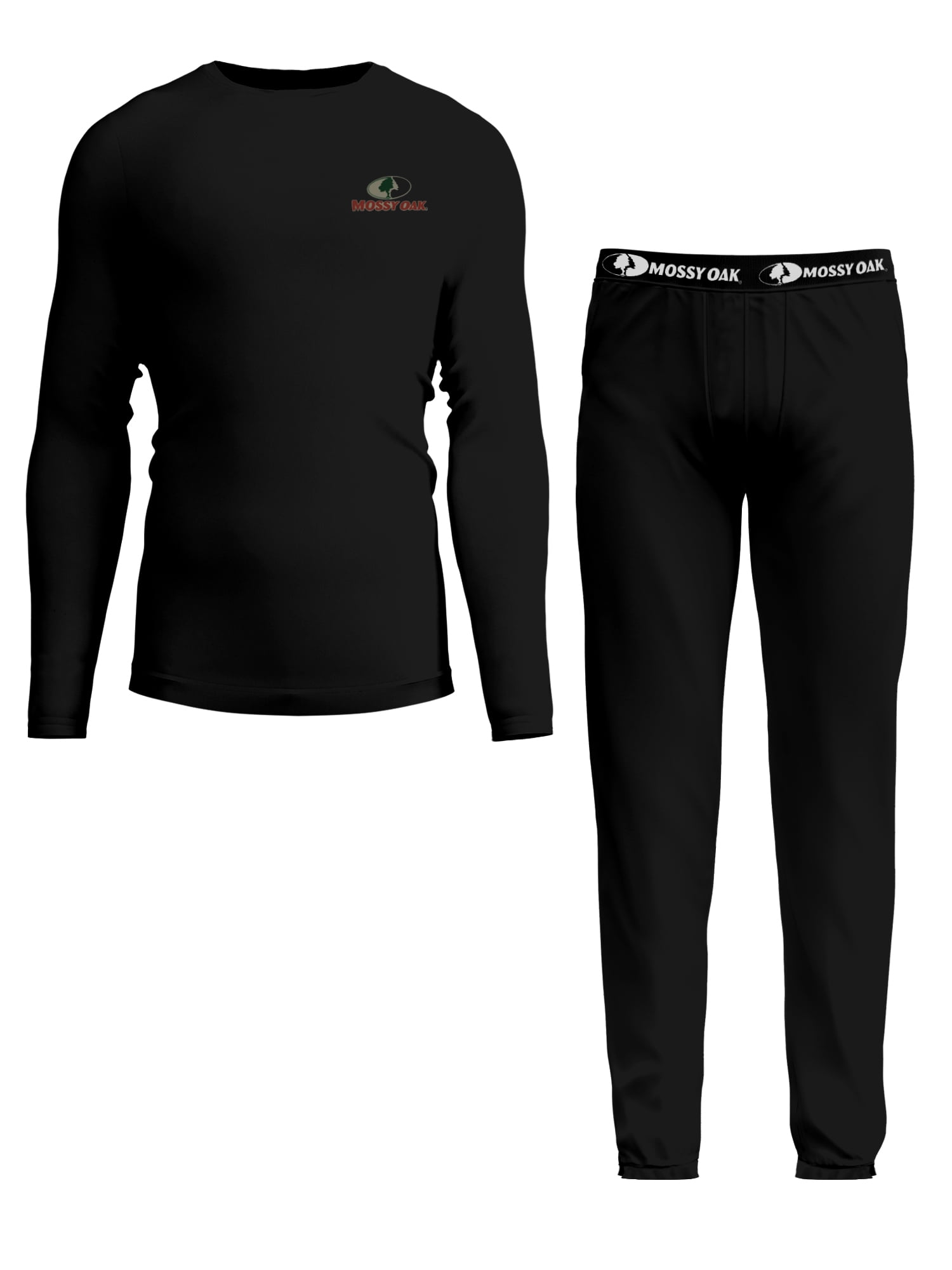 Mossy Oak Men’s Base Layers Set Compression Pants & Shirt Thermal Wear for Men, Black Large