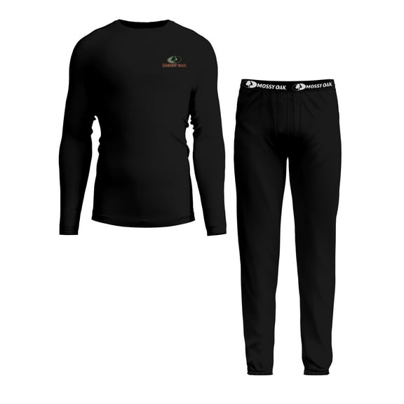 Mossy Oak Men’s Base Layers Set Compression Pants & Shirt Thermal Wear for Men, Black Large