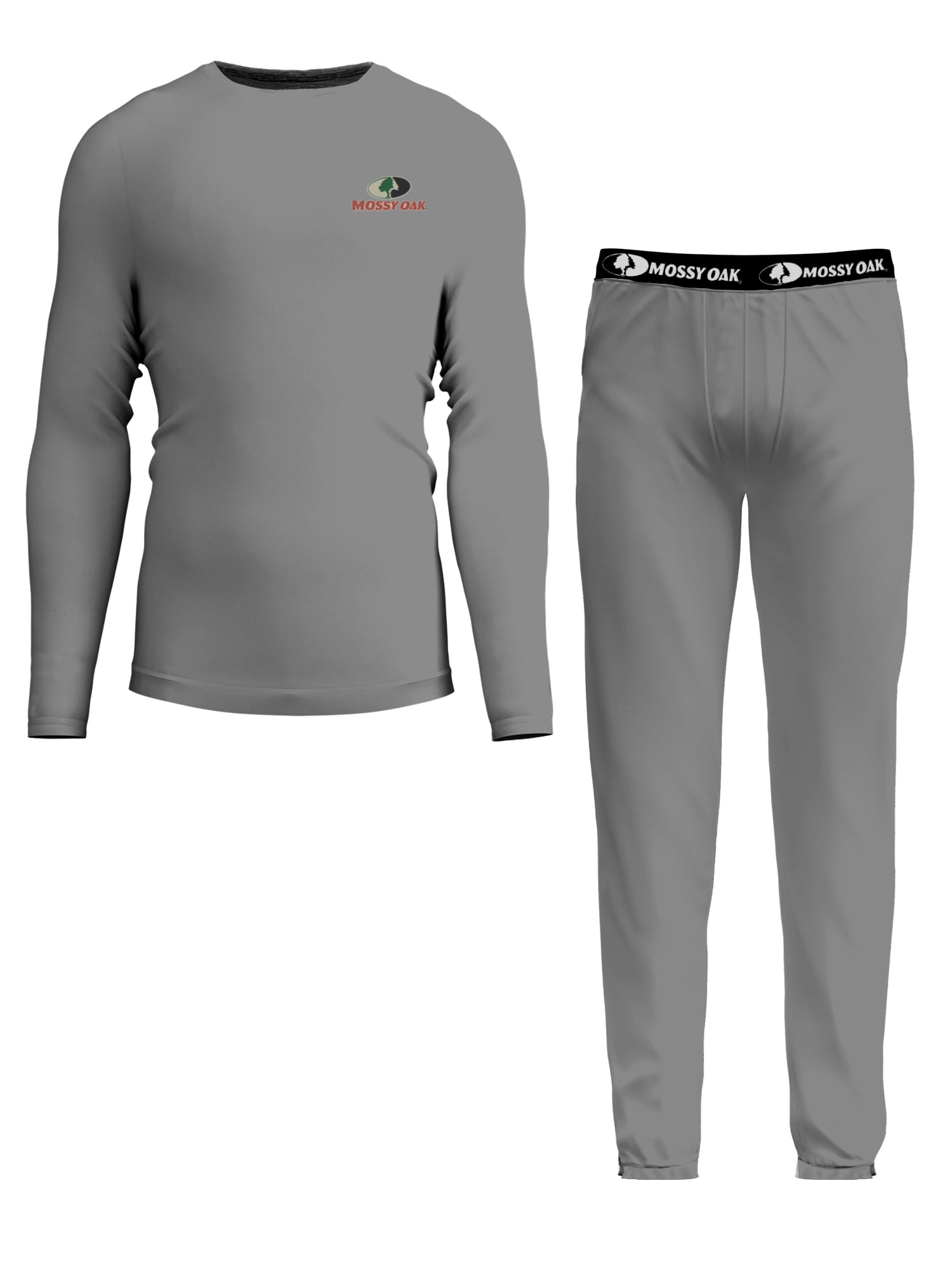 Mossy Oak Men’s Base Layers Set Compression Pants & Shirt Thermal Wear for Men, Grey Melange Small