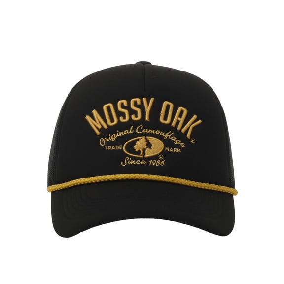 Mossy Oak Black 5-Panel Foam Front Cap  Structured, Embroidered Logo, Snapback, One Size