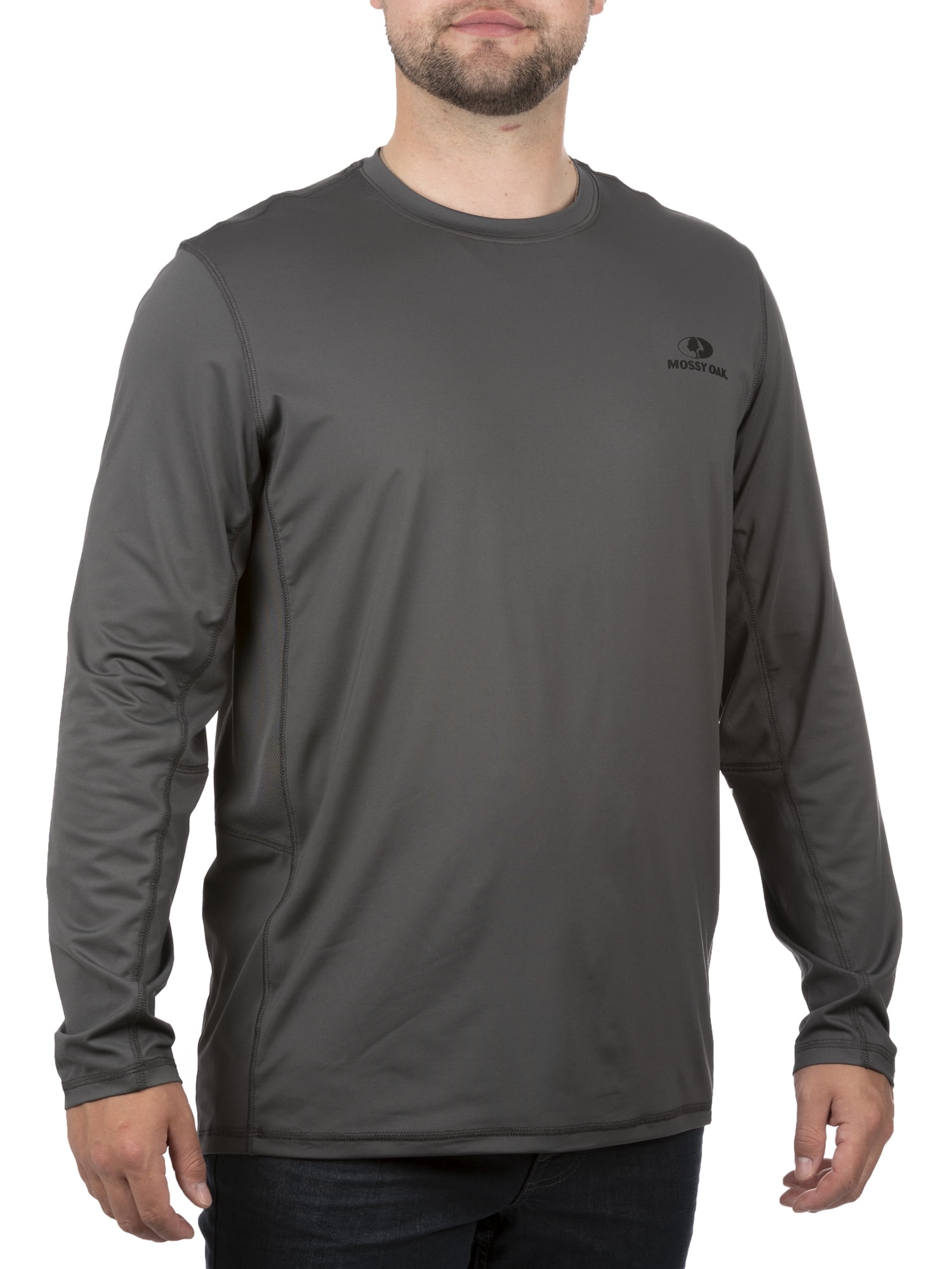 Mossy Oak Men's Charcoal Long Sleeve Performance Hunting Tee Shirt, Up to 3XL