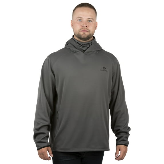 Mossy Oak Men's Charcoal Pullover Tech Hoodie with Neck Gaiter, Up to 2XL