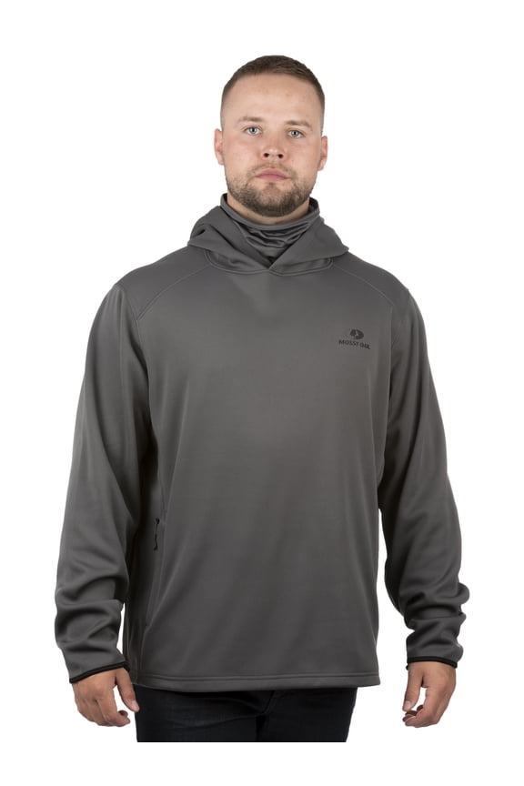 Men's Charcoal Pullover Tech Hoodie with Neck Gaiter, Up to 2XL