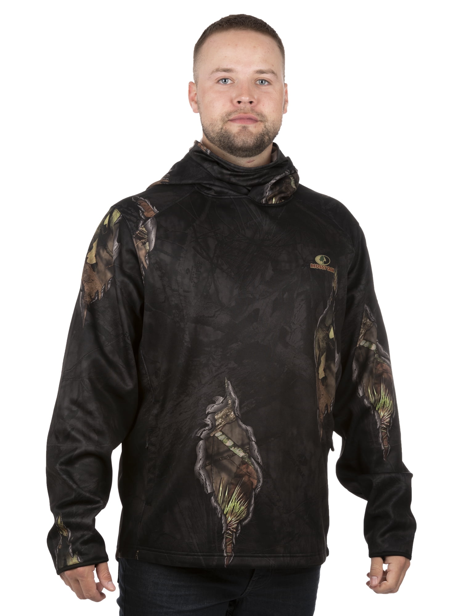 Mossy Oak Men's Eclipse Camo Pullover Tech Hoodie with Neck Gaiter, Up to 2XL