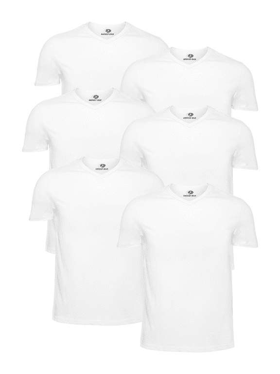 Men’s Essential V Neck White Undershirt Breathable Cotton Shirt, 6-Pack