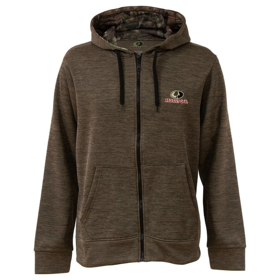 Mossy Oak Men's Full Zip Hooded Sweatshirt in Brown Heather, Large
