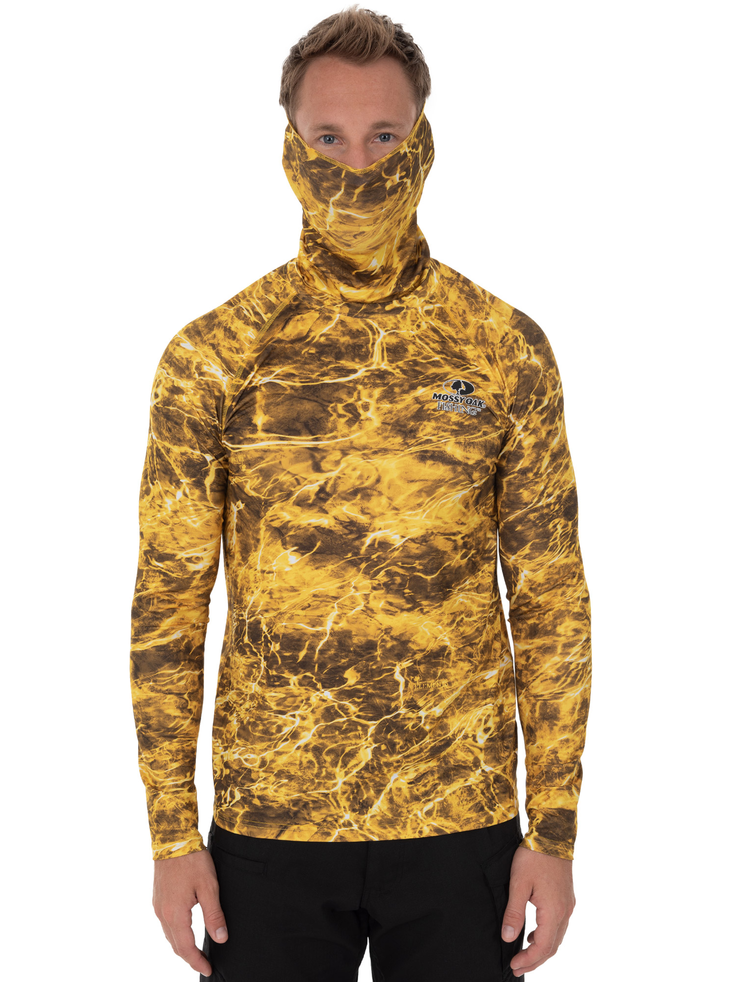 Mossy Oak Men's Insect Repellent Long Sleeve Performance Camo Fishing Tee with Gaiter, Size M-3XL
