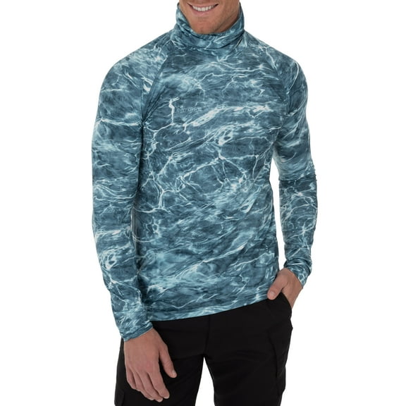 Mossy Oak Men's Insect Repellent Long Sleeve Performance Camo Fishing Tee with Gaiter, Size M-3XL