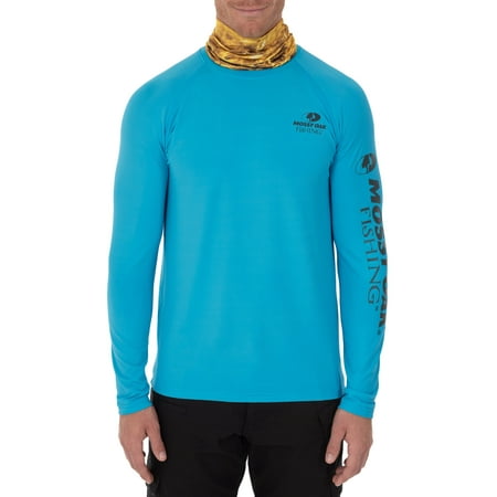Mossy Oak Men's Insect Repellent Long Sleeve Performance Fishing Tee with Gaiter, Size M-3XL