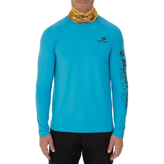 Mossy Oak Men's Insect Repellent Long Sleeve Performance Fishing Tee with Gaiter, Size M-3XL