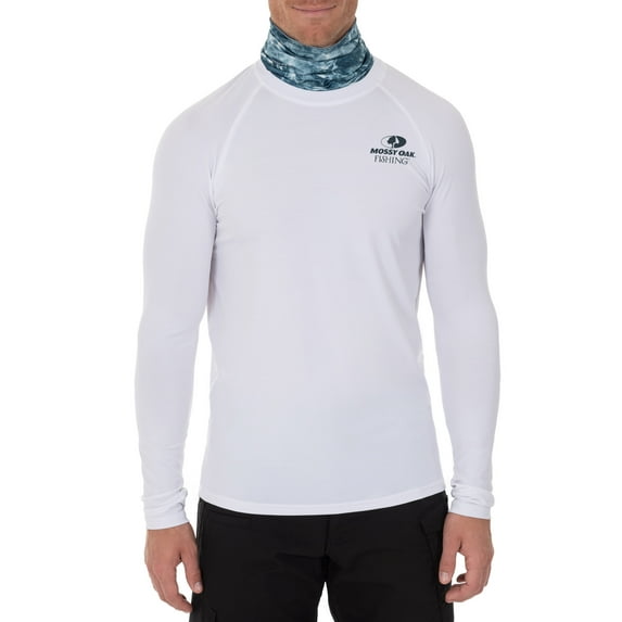 Mossy Oak Men's Insect Repellent Long Sleeve Performance Fishing Tee with Gaiter, Size M-3XL