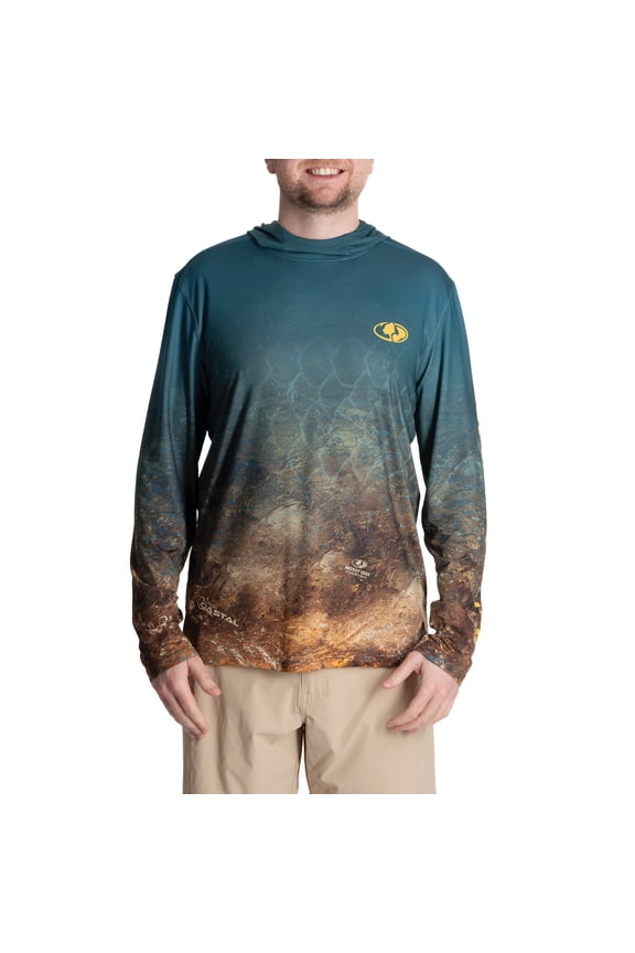 Men's Long Sleeve Performance Fishing Hoodie, Teal Ocean, 2XL