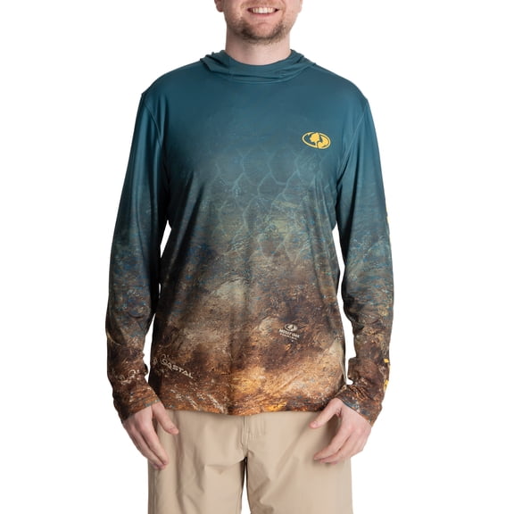 Mossy Oak Men's Long Sleeve Performance Fishing Hoodie in Teal Ocean, Large