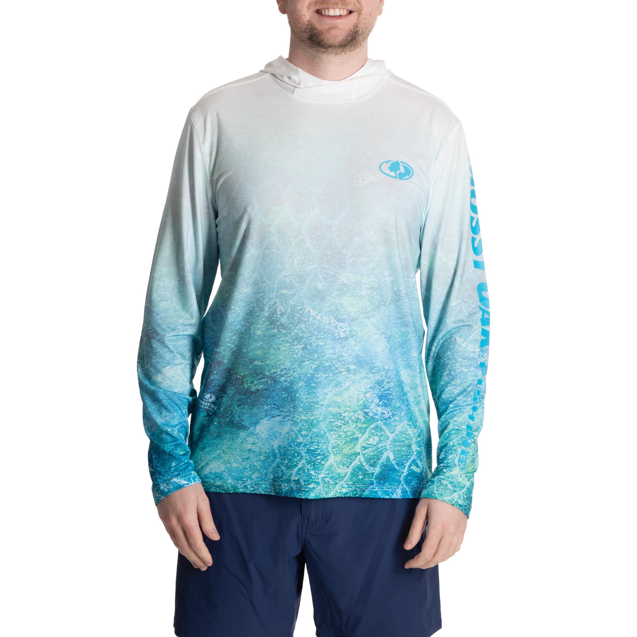 Mossy Oak Men's Long Sleeve Performance Fishing Hoodie in White, Medium