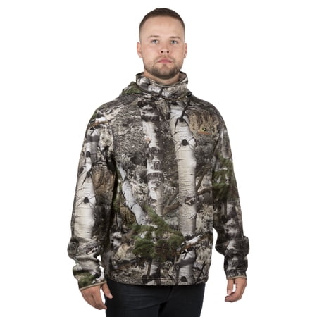 Mossy Oak Men's Mountain Country Camo Pullover Tech Hoodie with Neck Gaiter, Up to 2XL
