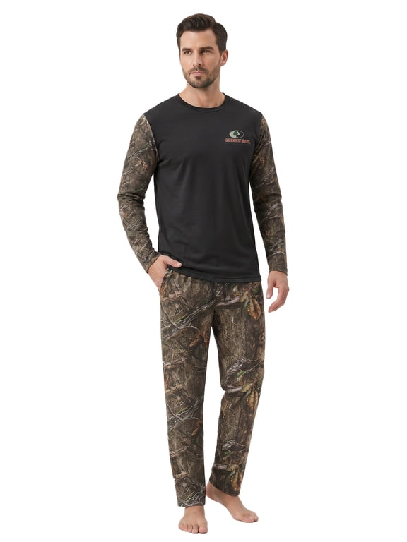 Men's Pajamas 2-Piece Super Soft Long Sleeve Top and Pant Set, Camo Black, XL