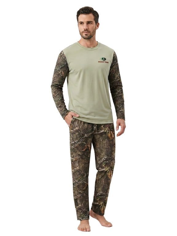 Men's Pajamas 2-Piece Super Soft Long Sleeve Top and Pant Set, Camo Grey, XL