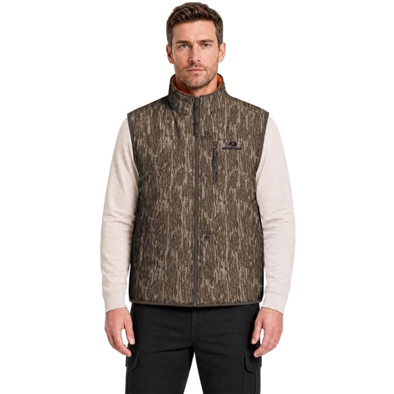 Mossy Oak Men's Reversible Camo and Blaze Full-Zip Hunting Vest, Mossy Oak Bottomland, XL