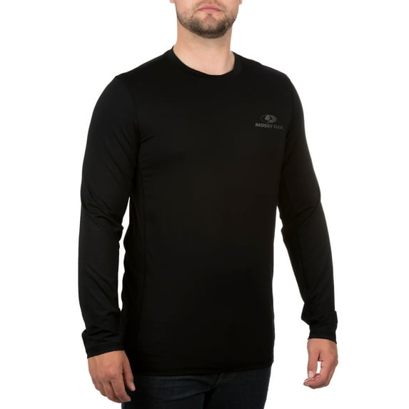 Mossy Oak Men's Scout Black Long Sleeve Performance Tee Shirt, Up to 3XL