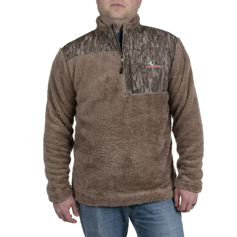 もこもこ Mossy Oak Men's Sherpa 1/4 Zip Pullover, Mossy Oak New Bottomland