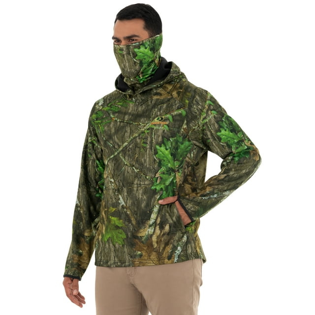 Mossy Oak Men's Turkey Hunting Camo Hoodie with Built in Neck Gaiter
