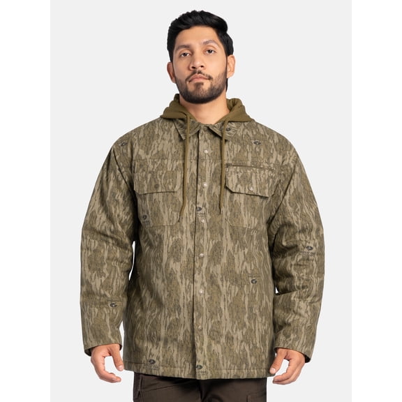 Mossy Oak Men's quilted shirt Jacket with hood, Sizes S-3XL