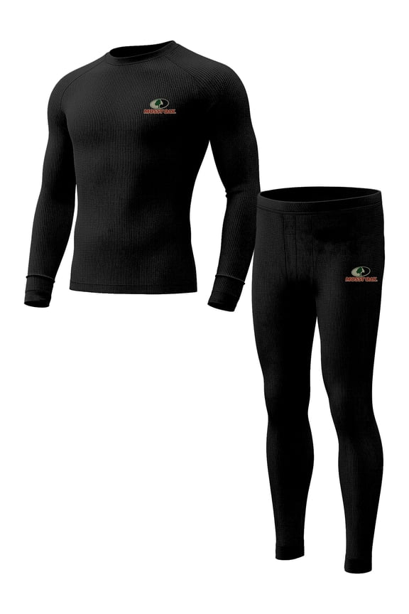 Mens Thermal Underwear Set Insulated Shirt & Long Johns, Black Large