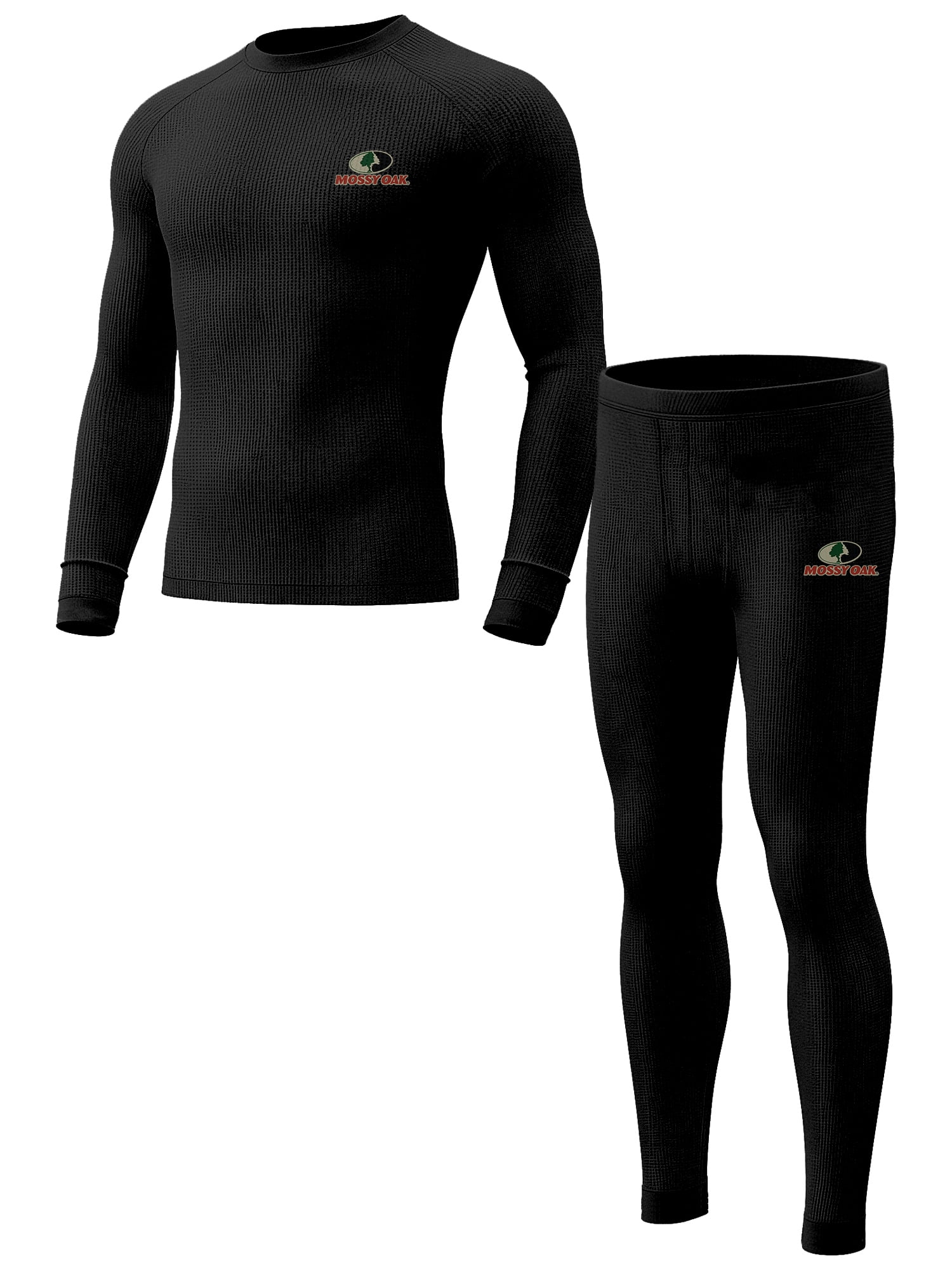 Mossy Oak Mens Thermal Underwear Set Insulated Shirt & Long Johns, Black Medium