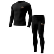 MOSSY OAK Mens Thermal Underwear Set Insulated Shirt & Long Johns, Black Small