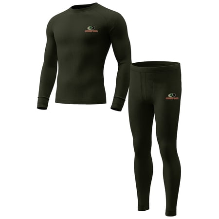 Mossy Oak Mens Thermal Underwear Set Insulated Shirt & Long Johns, Forest Night Medium
