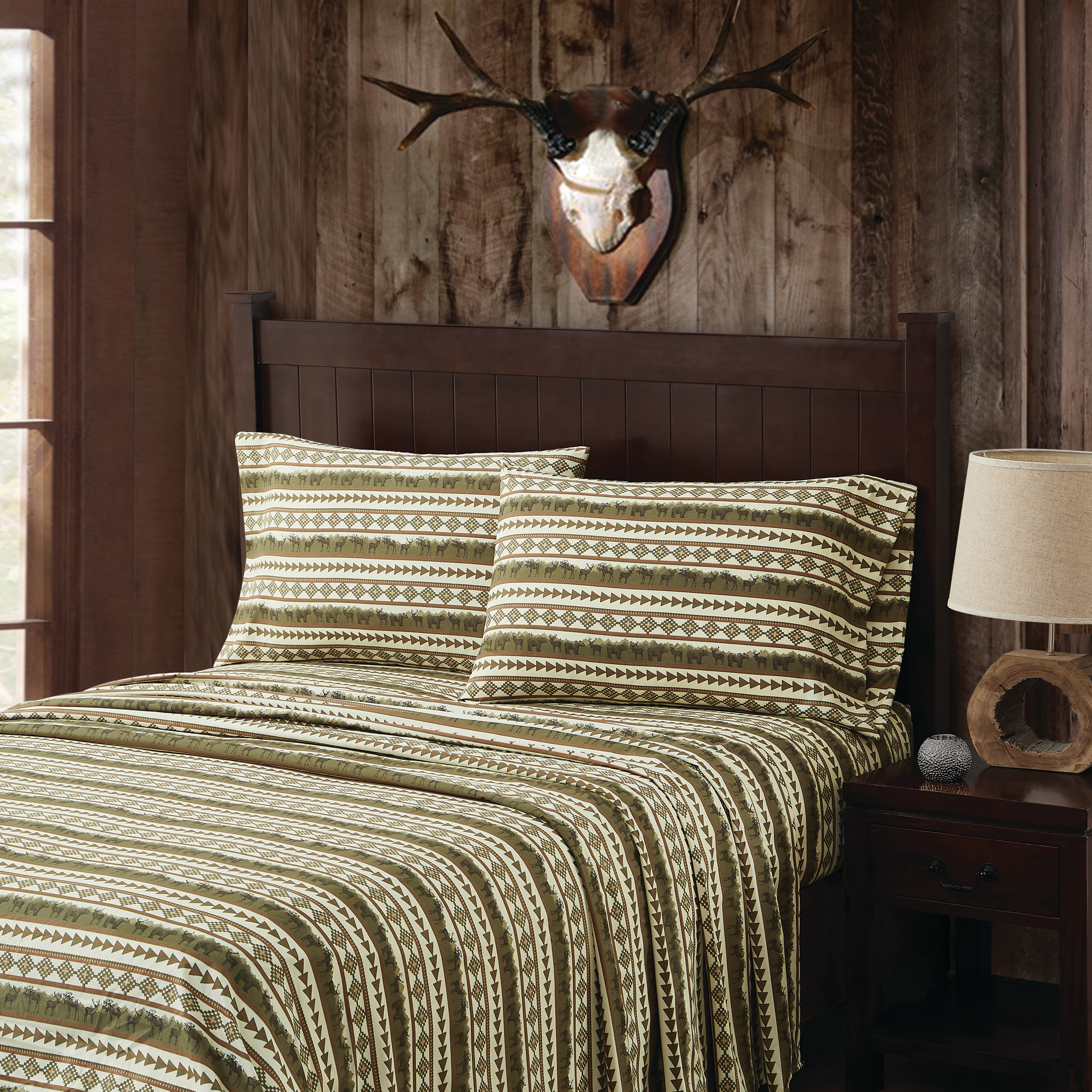 Mossy Oak® Moose Bear Stripe Sheet Set Multiple Polyester 4-Piece Full Sheet Set, OEKO-TEX Certified Safe for All Ages
