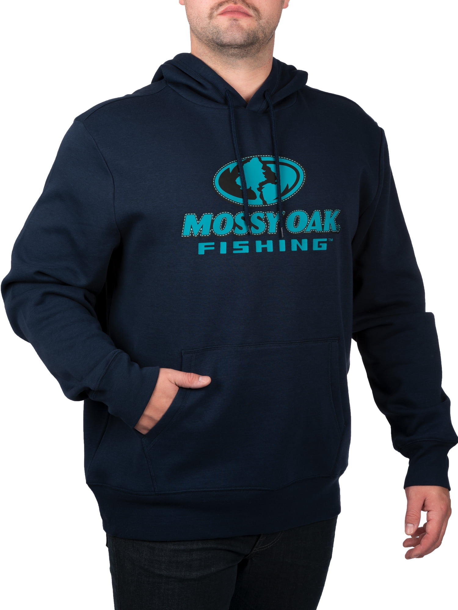Mossy Oak Navy Logo Stitch V4 Men Graphic Hoodie, L, adult Unisex, Size: Large, Blue