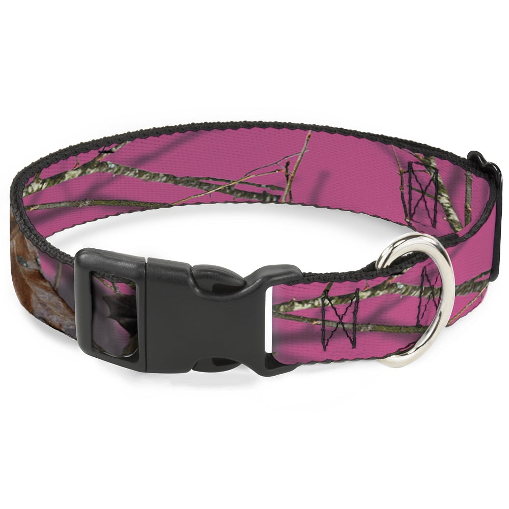 Mossy Oak Pet Collar, Dog Collar Plastic Buckle, Mossy Oak Country Roots Camo Fuchsia, 15 to 24 Inches 1.0 Inch Wide