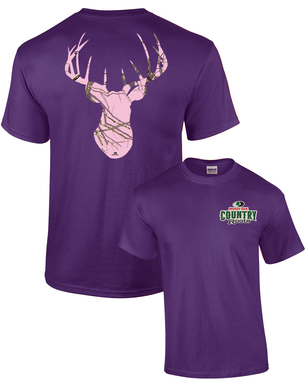 Mossy Oak Pink Camoflage Deer Head Women's Hunting Short Sleeve T-shirt-Fuschia-6Xl  