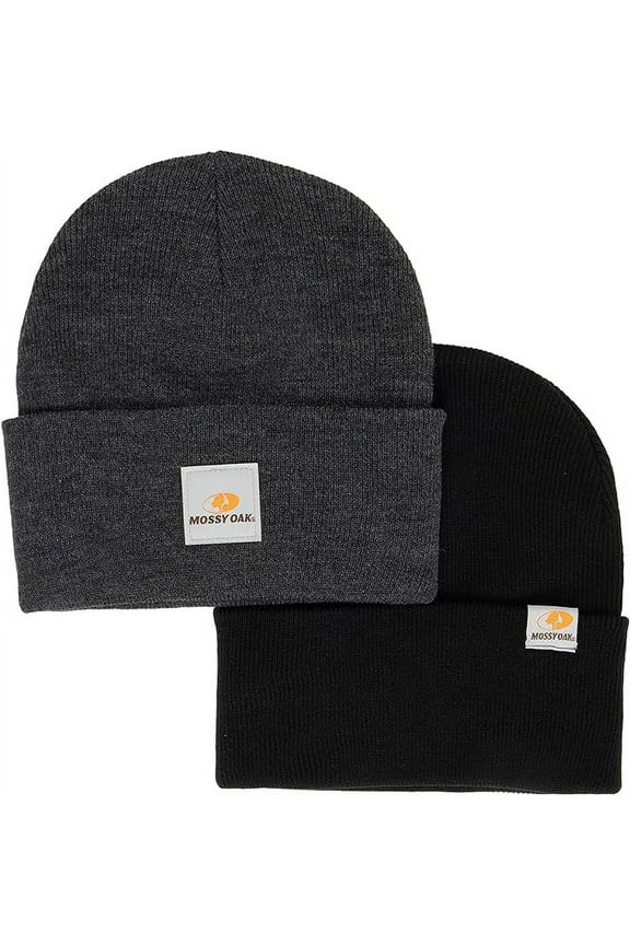 Rib Knitted Men's Unisex Beanie Winter Hat 2 Pack Black & Charcoal