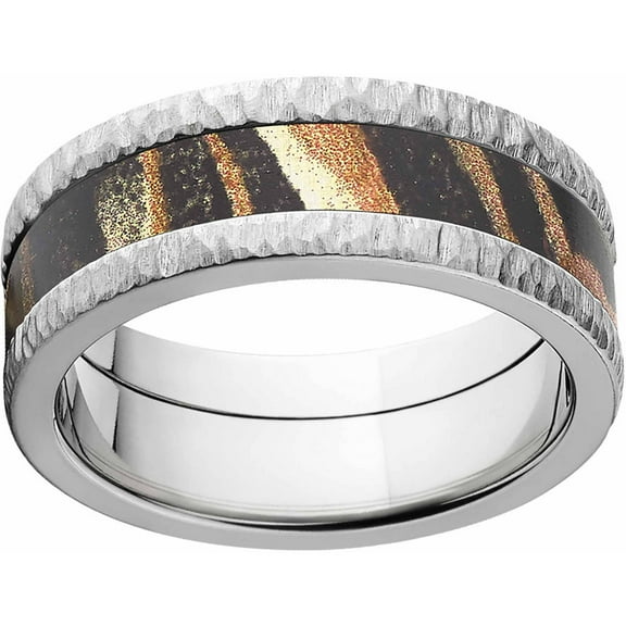 Mossy Oak Shadow Grass Men's Camo 8mm Stainless Steel Band with Tree Bark Edges and Deluxe Comfort Fit
