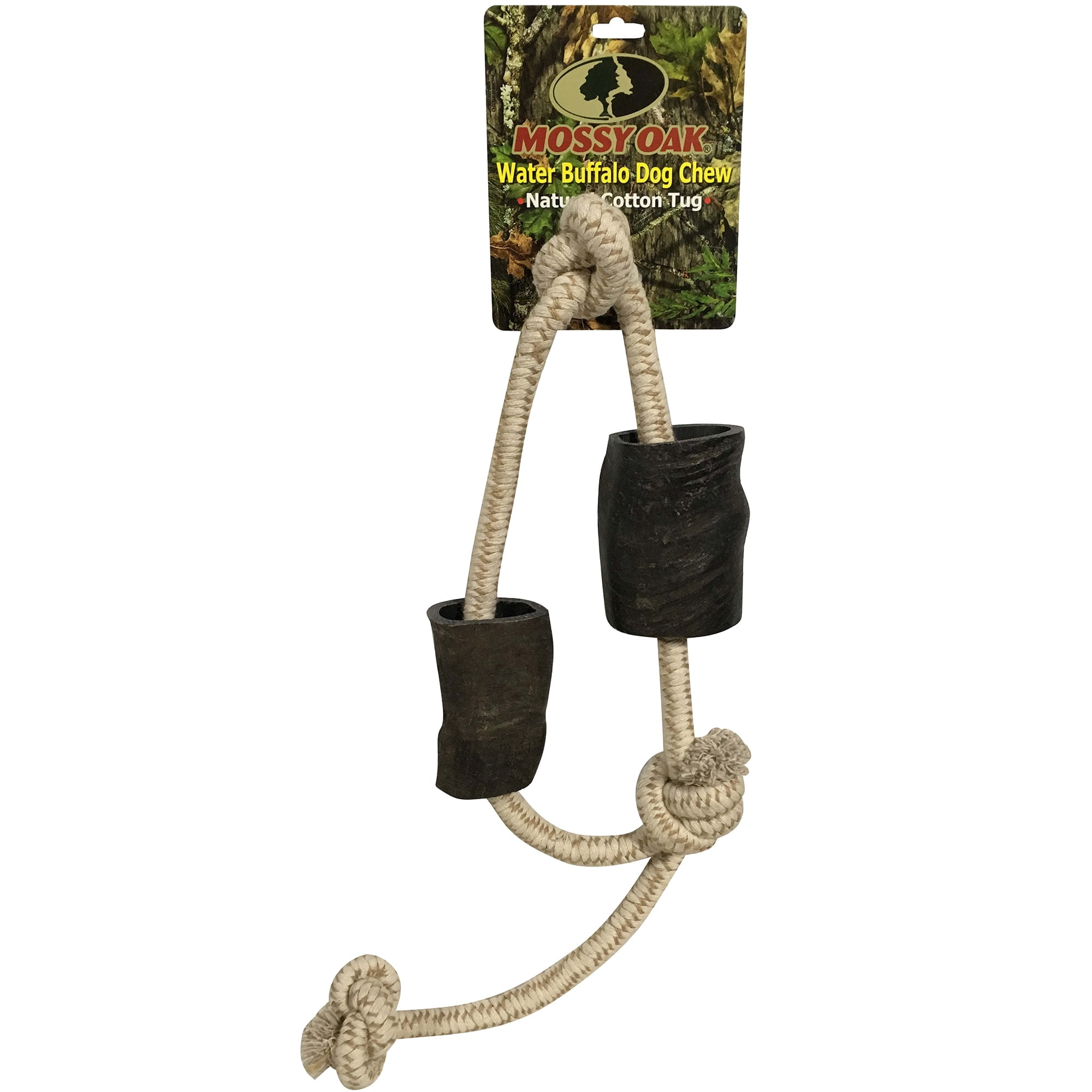 Mossy Oak: Water Buffalo Horn & Tug Dog Chew - 34" Slip-Knot Natural Cotton Rope, Pet Toy, Preservative Free Horn, Long-Lasting, Combines Play-Chewing