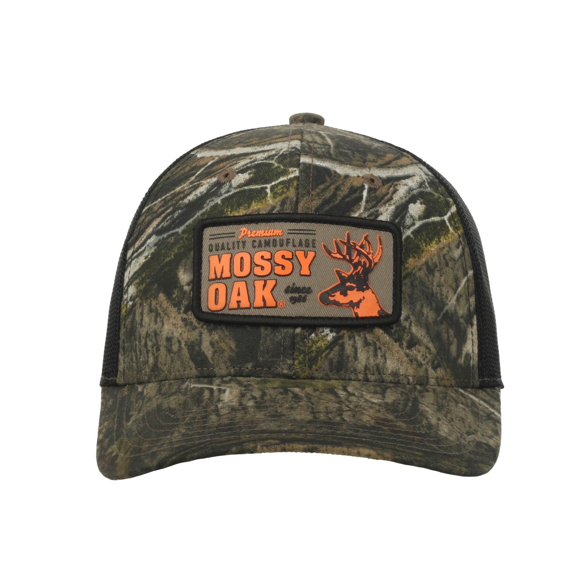 Mossy Oak Country DNA Structured 6-Panel Trucker Hat – High-Density Patch Logo Camo Meshback Cap, One Size