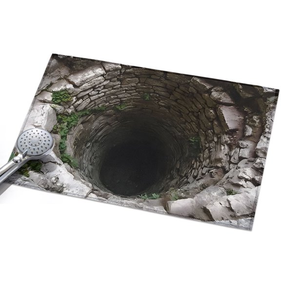 Mossy Stone Well Entryway Rug 2x3ft Washable Non Slip Bathroom Rug Indoor Floor Front Door Mat Historic Ruins Farmhouse Deep Pit Rectangle Area Rugs Carpet for Kitchen Office Dining Room Home