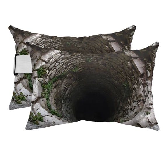 Mossy Stone Well Outdoor Pillows for Chaise Lounge Chair Beach Headrest Pillow Set of 2 Waterproof Lumbar Pillows with Insert&Adjustable Strap Historic Ruins Farmhouse Deep Pit Pool Pillow 12"x20"